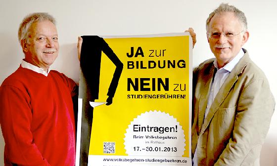 Der Bogenhauser SPD-Ortsvorsitzende Martin Tscheu (li.) und der Landtagsabgeordnete Hans-Ulrich Pfaffmann mobilisieren für die Teilnahme am Volksbegehren.	Foto: SPD