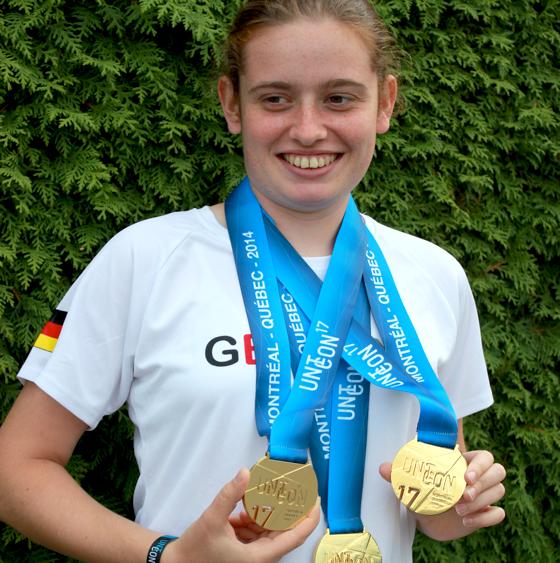 Dreimal Gold holte die 19-jährige Ana Schrödinger bei der WM im Einradfahren, die im kanadischen Montreal stattfand  in allen drei Disziplinen mit neuem Weltrekord! 	Foto: SV Soli München