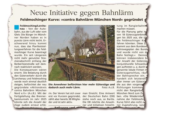 Der Arbeitskreis »contra Bahnlärm München Nord« engagiert sich seit einiger Zeit  wie Ende April berichtet  für die Anwohnerinteressen. 	Foto: Archiv