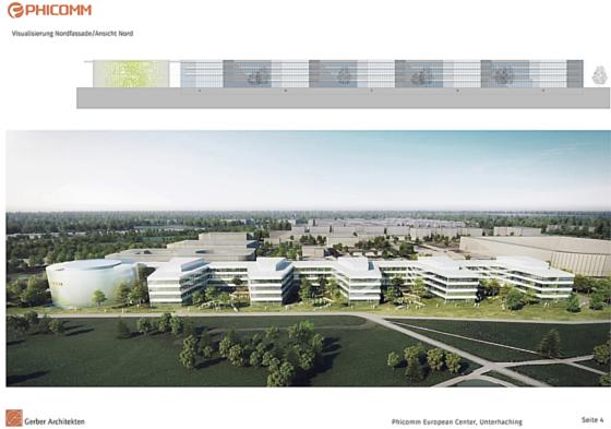 So wird die neue Europazentrale der Phicomm Europe GmbH aussehen, die im Gewerbegebiet Nord in Unterhaching gebaut werden wird.	Foto: Phicomm