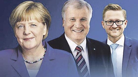 Gemeinsam in Trudering: Bundeskanzlerin Merkel, Ministerpräsident Seehofer und Bundestagsabgeordneter Stefinger holen am Sonntag ihren Auftritt nach.	Foto: VA