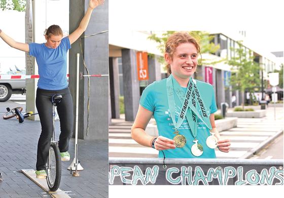 Drei Goldmedaillen holte sich Ana Schrödinger bei der Europameisterschaft im Einradsport. 	Fotos: privat