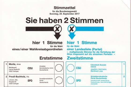 »Sie haben 2 Stimmen« bei der Bundestagswahl am 24. September. Selten war jede einzelne Stimme so wichtig wie bei dieser Wahl.	Foto: gemeinfrei