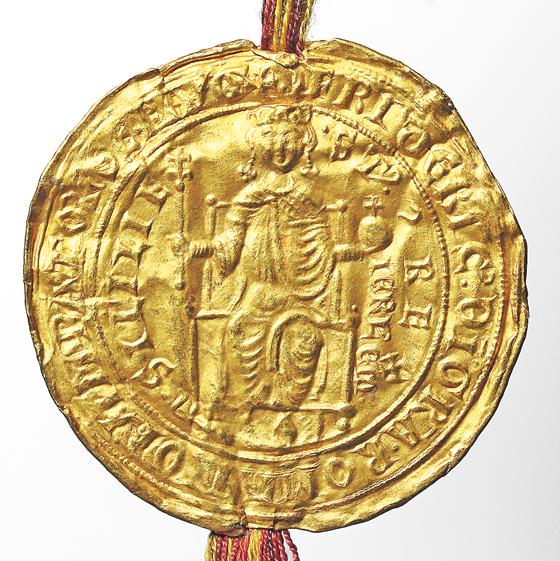 Goldsiegel Kaiser Friedrichs II. (1194-1250) von einer Urkunde, die er im Jahr 1234 für den Bischof von Eichstätt ausstellte.		Foto: Bayerisches Haupt­staatsarchiv