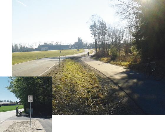 Jetzt kann man sicher und ohne Unterbrechung von Oberbiberg nach Oberhaching fahren. Foto links: Vor dem Schluss des Radfahrweges mussten die Radler auf die viel befahrene Straße ausweichen.	Foto: VA