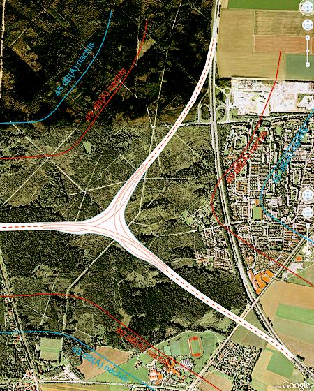 Die graphische Darstellung eines möglichen Knotens K12 im Rahmen der Machbarkeitsstudie Autobahn-Südring zeigt, welche Auswirkungen die Maßnahme für das Naherholungsgebiet Perlacher Forst haben würde. Foto: Alhorn/Oberhaching