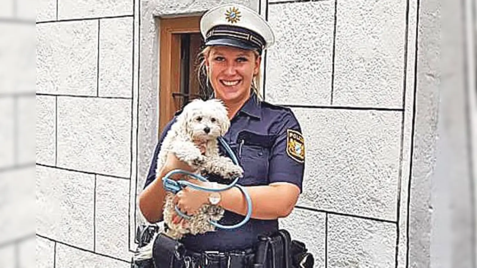 Der Hund (hier mit Polizeibeamtin) ist wieder wohlauf, der Besitzer war aber wenig einsichtig. 	 (Foto: Polizei)