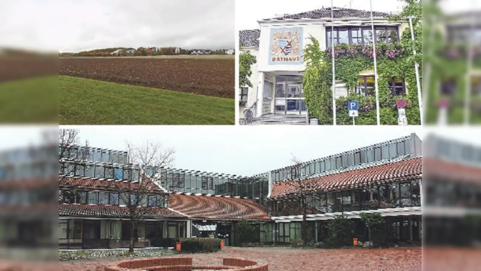 Freie Felder zwischen Kirchheim und Heimstetten könnte es bald deutlich weniger geben. Kommt die viel diskutierte neue Ortsmitte, finden dort Rathaus und Gymnasium ihren Platz. Unser Bild zeigt die bestehenden Gebäude.  (Foto: bs, sd, Bayreuth2009/CC-BY 3.0)