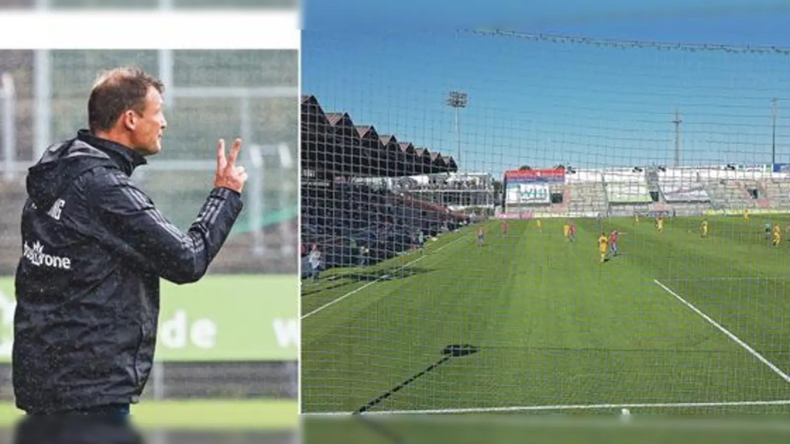 Im Sportpark holte die SpVgg zuletzt zwei Siege: Einem 2:1 gegen den Chemnitzer FC folgte ein 2:0 gegen die SG Sonnenhof Großaspach. Jetzt kommt Preußen Münster. Bild links: Hachings Cheftrainer Claus Schromm.  (Foto: Christian Riedel/bs)