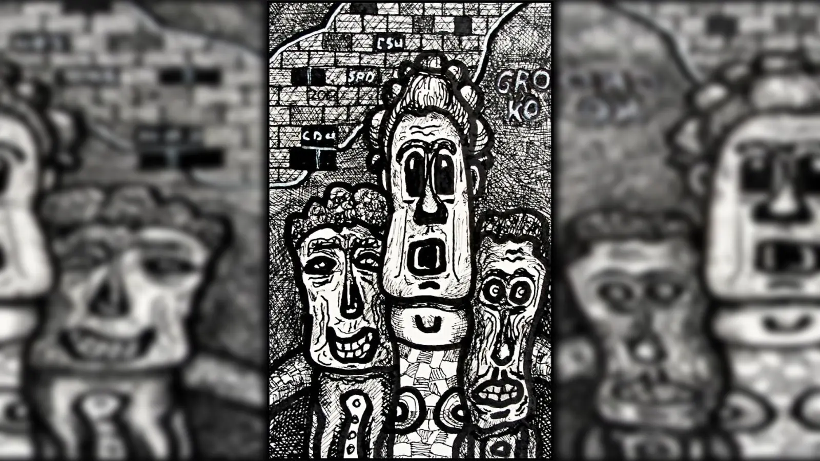 „GroKo“: kleinformatige Grafik von Günter Mosetter in Mischtechnik. (Foto: Günter Mosetter)