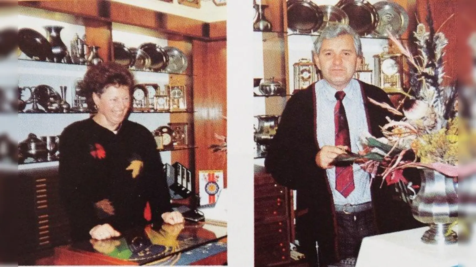 Seit 2003 im wohlverdienten Ruhestand: Günther und Hannelore Hieber Ende der 80er Jahre im Ladengeschäft in der Donnersbergerstraße 36. (Foto: Uhren Hieber)