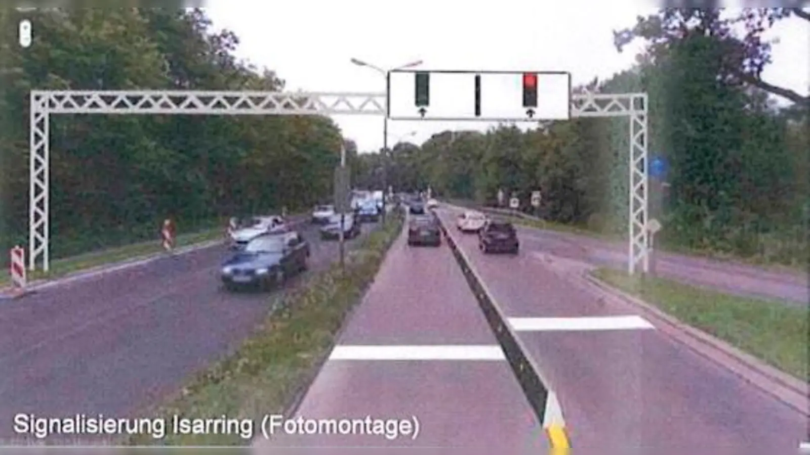 Die angedachte Lösung für die Staufalle am Isarring, hier in einer Montage.	 (Fotomontage: KVR)