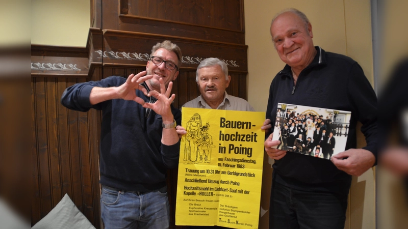 Christian Heuberger, Alois Moser und Reinhard Böhnisch (von links) aus dem Vereinsvorstand fiebern der Poinger Bauernhochzeit 2020 entgegen. (Foto: Thomas Schächtl)