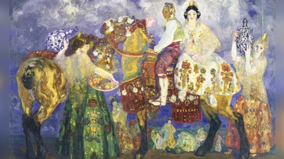 Hermen Anglada Camarasa malte 1909 die „Bauern von Gandía”. Das Ölgemälde ist in der Ausstellung „Barcelona moderna. Von Gaudí bis Picasso” zu sehen. Museo de Bellas Artes de Asturias. Col. Pedro Masaveu, Oviedo © Hermen Anglada Camarasa, VG Bild-Kunst, Bonn 2026 (Foto: Museo de Bellas Artes de Asturias. Col. Pedro Masaveu/ Marcos Morilla. )