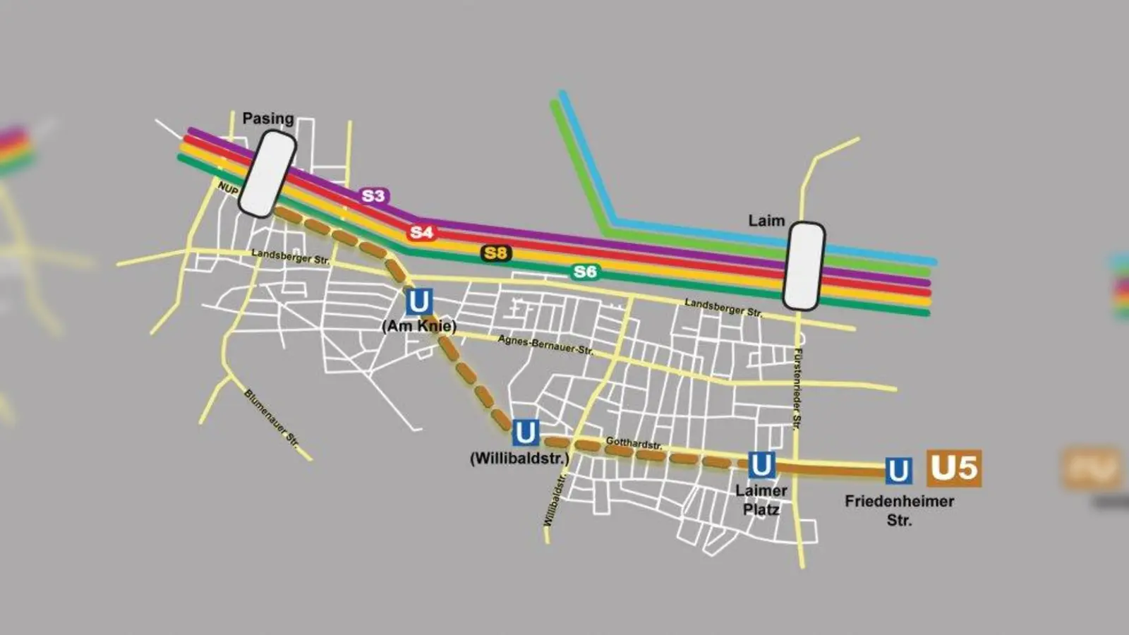Die U5-Verlängerung nach Pasing wird in bergännischer Bauweise betrieben. Nur an den Stationen „Willibaldplatz” und „Knie” wird über Tage gebaut. (Foto: Graphik: pi)