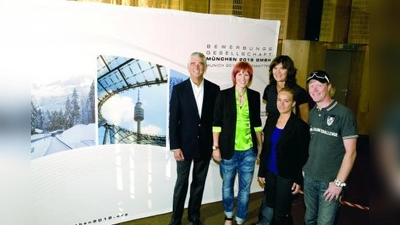 Sport‑Botschafter der Bewerbungsgesellschaft München 2018 GmbH (v.l.): v.l. Dr. Erhard Keller, Kati Wilhelm, Ulrike Nasse‑Meyfarth, Verena Bentele und Dieter Thoma. (Foto: pi)