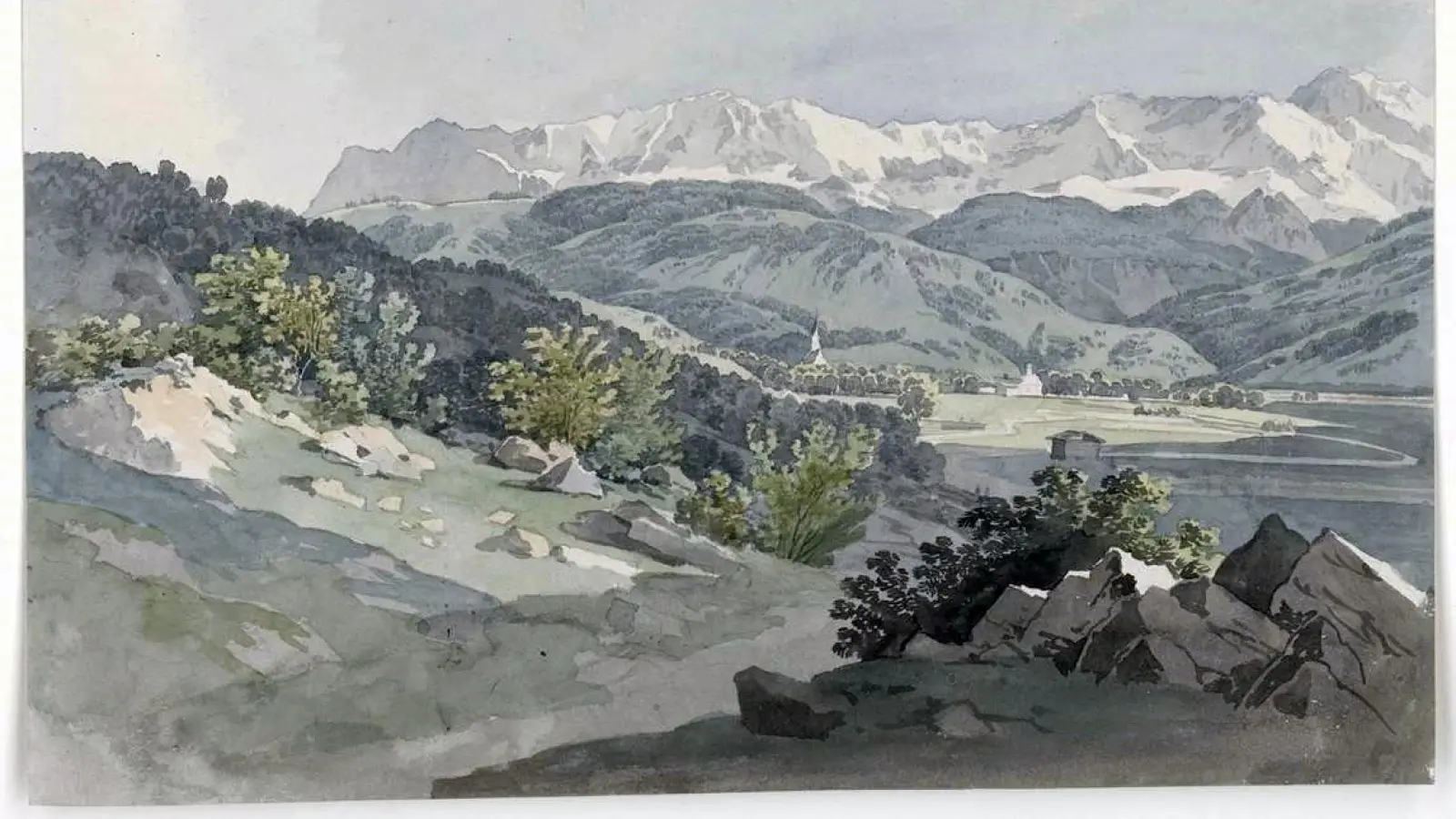 Max Joseph Wagenbauer: Partenkirchen und Wetterstein. Aquarell auf Bleistift, 1806. <br> (Foto: Staatliche Graphische Sammlung München)