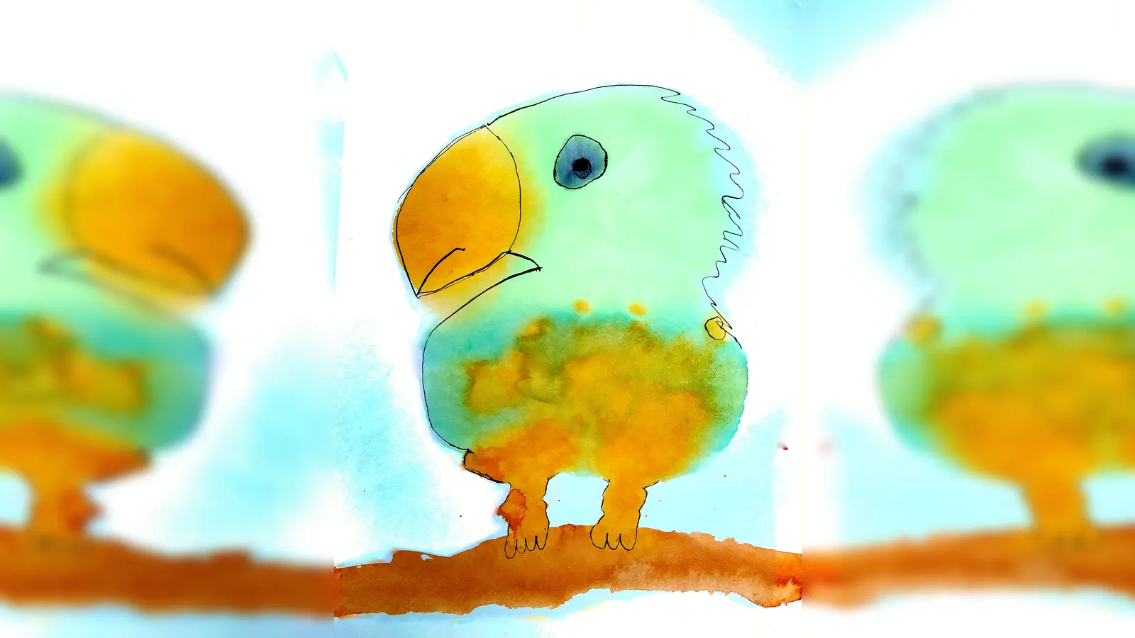 Ein bunter Vogel, gemalt von Sonja (9) ist zu sehen in der Kinder-Kunst-Ausstellung im Rathaus. (Foto: vhs Neufahrn)