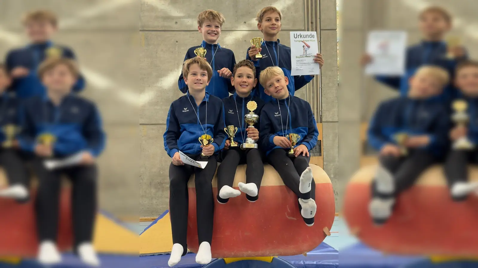 Die Mannschaft M10-11 konnte sich wieder den Sieg holen (v.l.n.r.: oben Dreger Johannes, Lemli Frederik, unten Meyer Lucas, Eggel Andreas, Balg Benedikt). (Foto: TSV Unterpfaffenhofen-Germering)