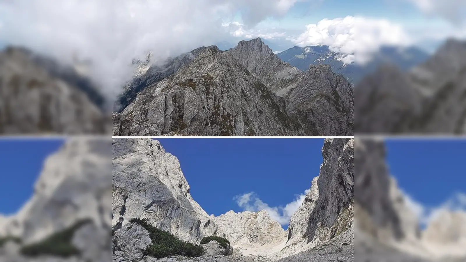 Die alpine Bergtour auf den Treffauer ist für trittsichere und schwindelfreie Geher ein Genuss! Beispiele bieten der luftige Grat (oben) und das Schneekar (unten).	 (Foto: Stefan Dohl)