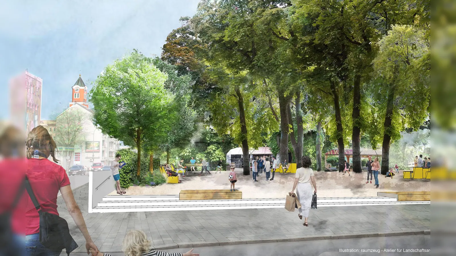 So soll der neue Giesinger Grünspitz aussehen. Ab Mitte 2025 soll die Fläche wieder zugänglich sein. (Bild: raumzeug)