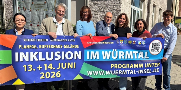 Freuen sich auf die Inklusions-Veranstaltung (v.l.): Ochmaa Göbel (Inklusionsbeauftragte Gräfelfing), Fritz Haugg (Referent für Menschen mit Behinderungen Planegg), Astrid Lohrer (Krailling), Günter Roll (Inklusionsbeauftragter Gräfelfing), Anna Tangerding (Sozialnetz Würmtal-Insel), Christine Schwarz (Gautinger Insel) sowie Felix Kempf (Bürgermeister Planegg). (Foto: Sozialnetz Würmtal-Insel)