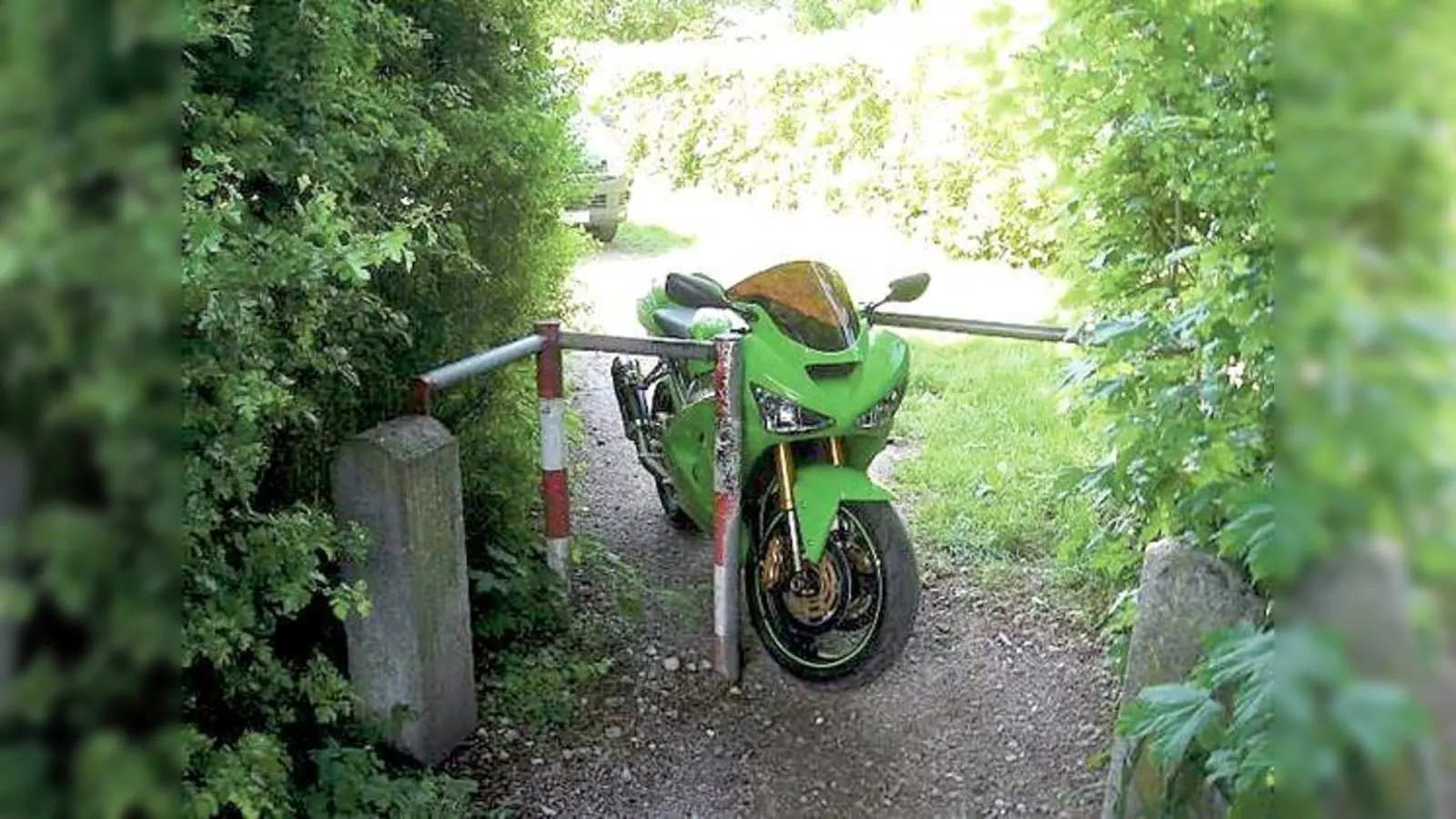 An dieser Stelle war die Fahrt des Motorradfahrers beendet. Er konnte flüchten.	 (Foto: Polizei)