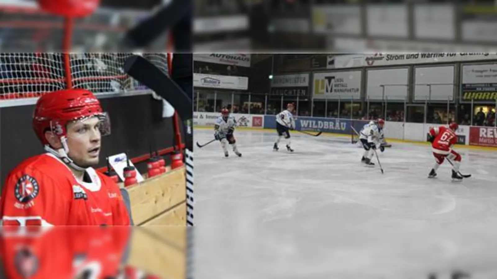 Spielszene vom 7:2-Sieg der Grafinger über die Schweinfurt Mighty Dogs mit dem Rische-Vertreter als Kapitän Philipp Quinlan (# 61). Allrounder Florian Engel bei seinem Comeback im rot-weißen Trikot.  (Fotos: smg)