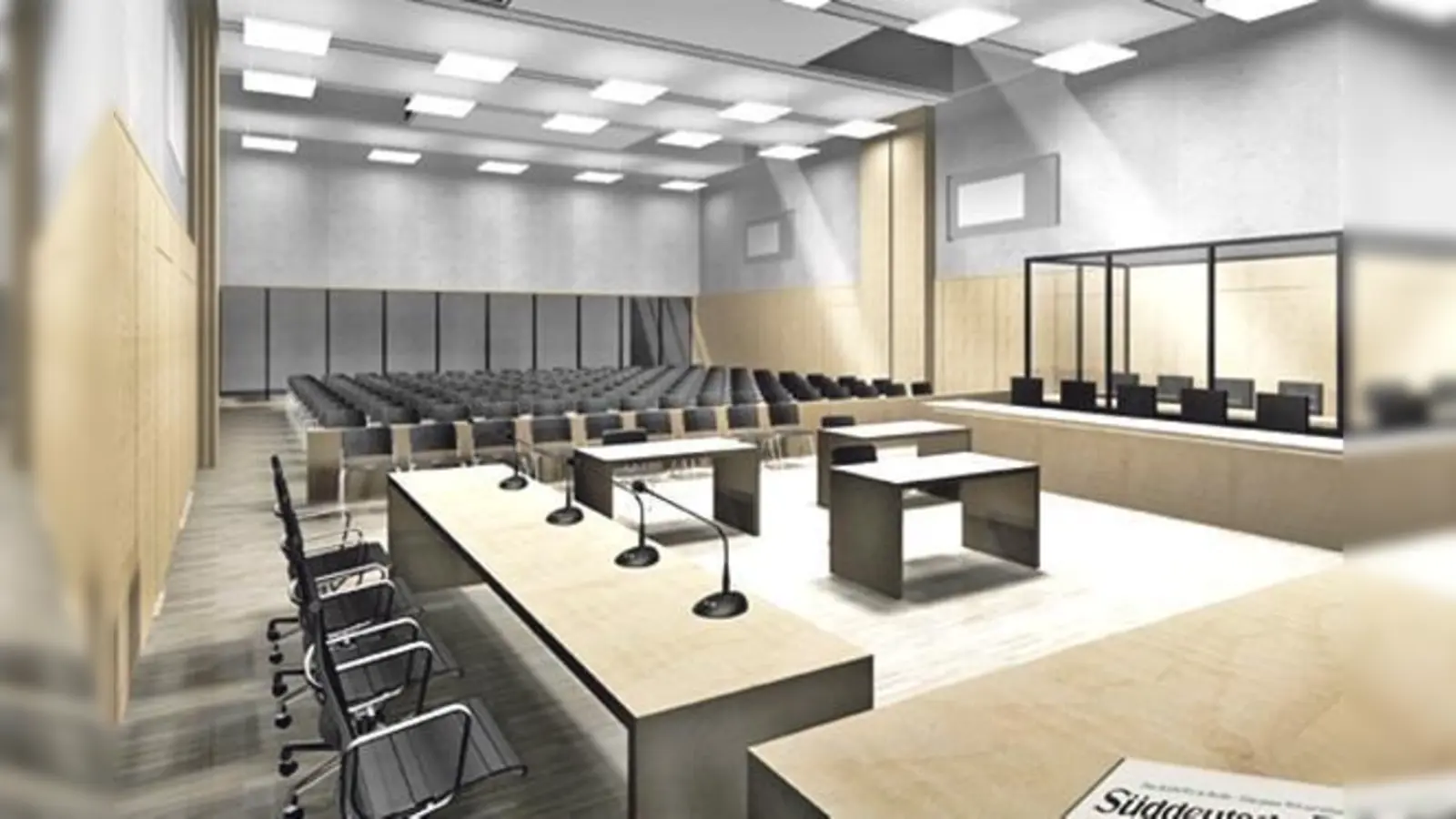 Ein neuer Verhandlungssaal für hochsicherheitsrelevante Strafprozesse soll bald in der JVA Stadelheim entstehen. 	 (Foto: Architekt Peter Schwinde)