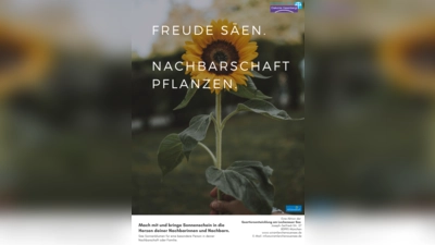 Die Quartiersentwicklung der Siedlung am Lerchenauer See freut sich auf viele tolle Sonnenblumenfotos: „Mach mit und zaubere deinen Nachbarn ein Lächeln ins Gesicht.“ (Foto: dh)