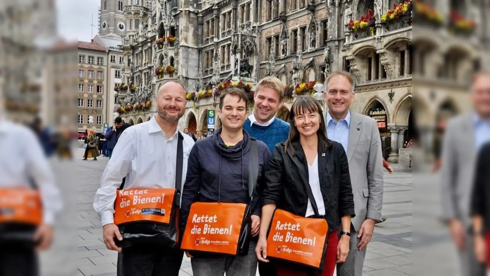 Das ÖDP-Team für die Kommunalwahl 2020 mit Stadtrat Johann Sauerer, Bezirksrat Markus Raschke, Stadtrat Tobias Ruff, Nicola Holtman und Stefan Hofmeir (v.l.) (Foto: Thomas Prudlo)