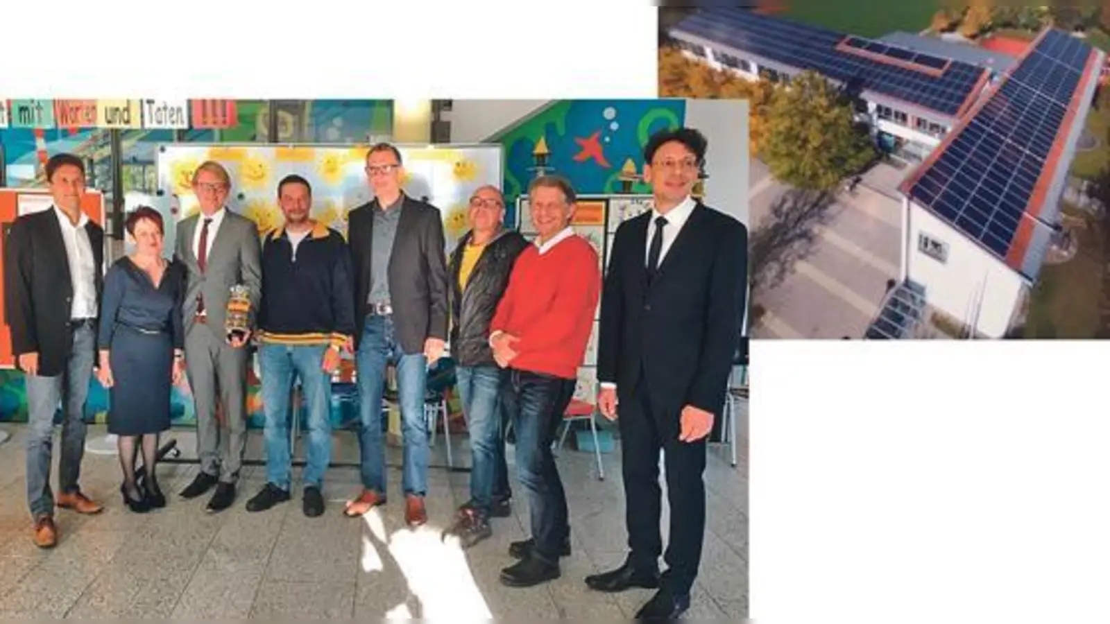 Stolz auf die neue Photovoltaik-Anlage waren die offiziellen Gäste bei der Inbetriebnahme der fast 100 Kilowatt starken Installation. Die Anlage befindet sich auf dem Dach der Grundschule an der Danziger Straße.  (Fotos: Gemeinde)