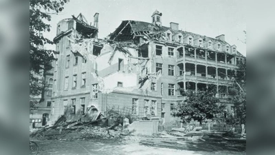 Das Löhehaus an der (jetzigen) Landshuter Allee nach dem Bombenangriff im Oktober 1943. (Foto: Archiv Innere Mission)