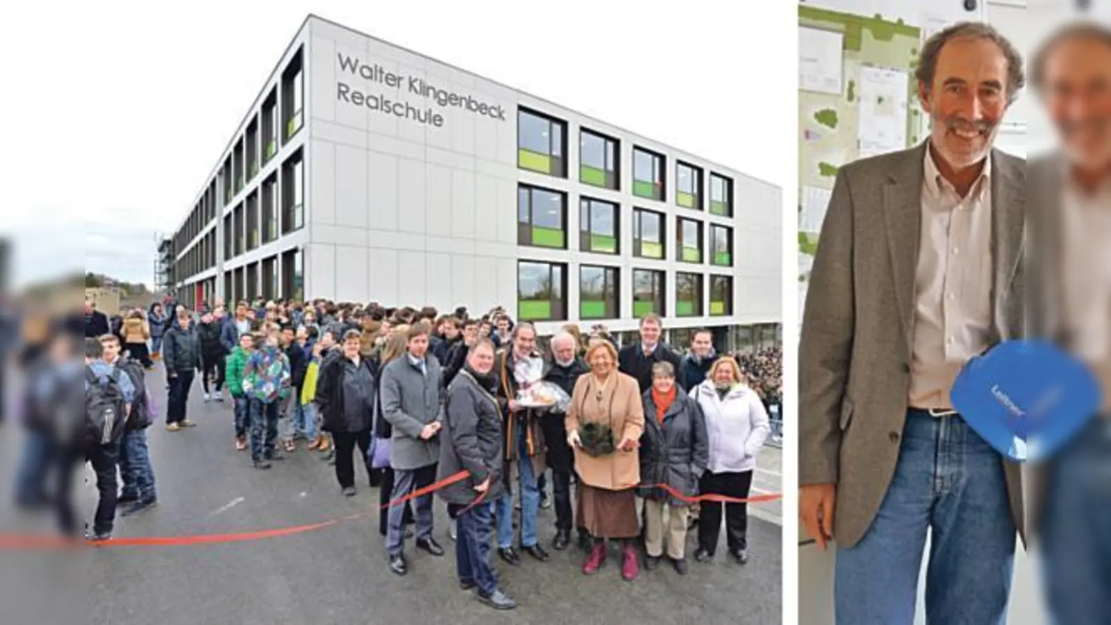 Glücklich weihte die Schulfamilie jetzt die neue Realschule ein. Schulleiter Rudolf Galata kann dennoch den Bauhelm noch nicht einpacken. 	 (Foto: Schunk/hw)