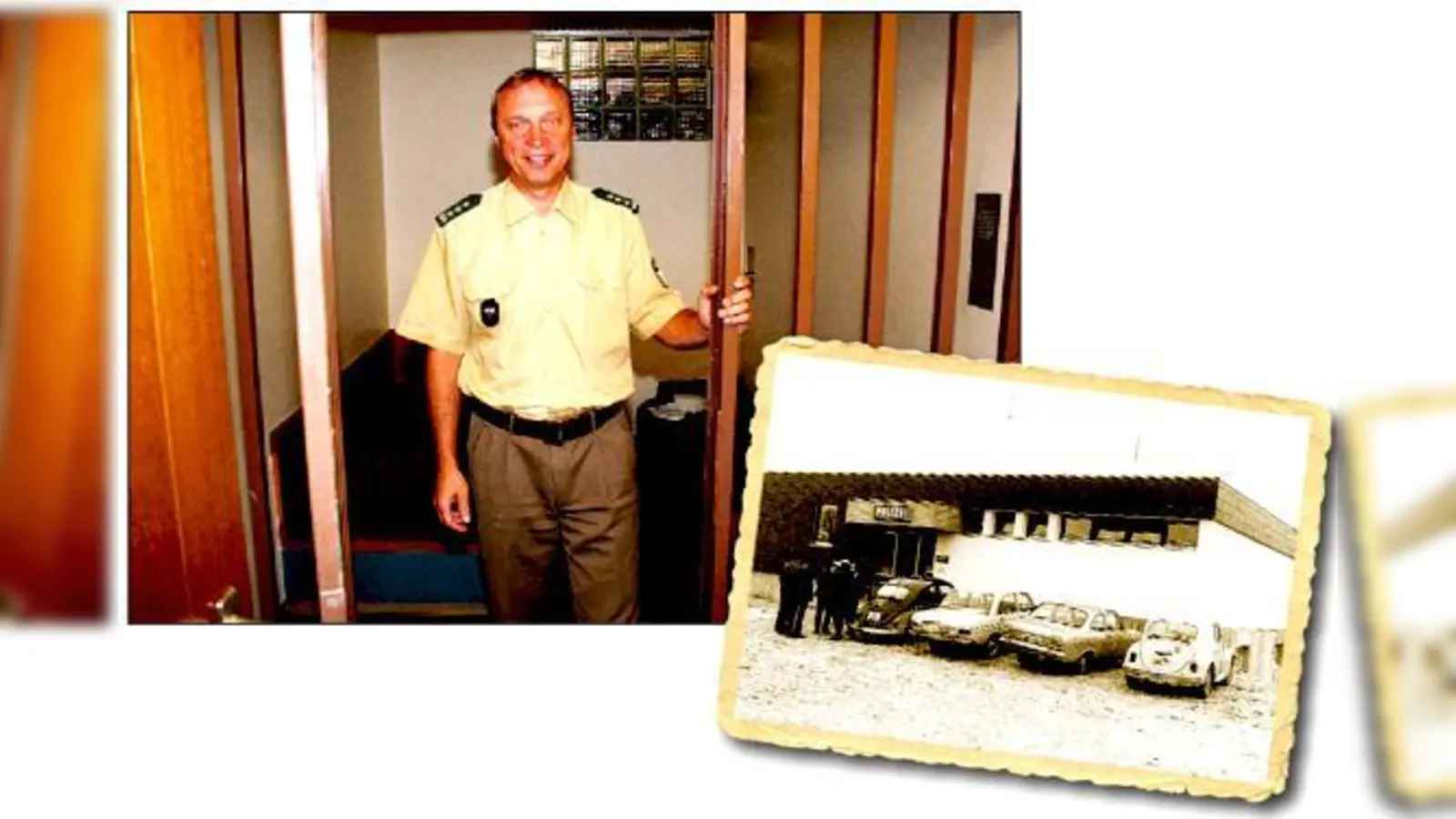 PI-Leiter Helmut Hintereder in einer Poinger »Ausnüchterungszellen«. Am Samstag können auch unbescholtene Besucher mal »gesiebte« Luft atmen (o.). Ein Bild aus den Anfangstagen aus dem Jahre 1971 (re.).  (Foto: Gabriele Heigl, Polizei Poing)