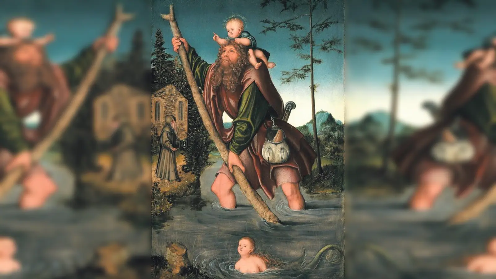 Heiliger Christophorus in einer Darstellung von Lucas Cranach                                   	 (Foto: Wiki Commons gemeinfrei)