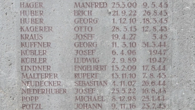 Am Kriegerdenkmal in Forstenried wird an die Brüder Kübler als „Vermisste” erinnert. Das ist falsch. Beide wurden 1947 als Kriegsverbrecher zum Tod verurteilt und hingerichtet. Die Inschrift soll jetzt, ein Menschenleben später, „geprüft” werden. (Foto: job)