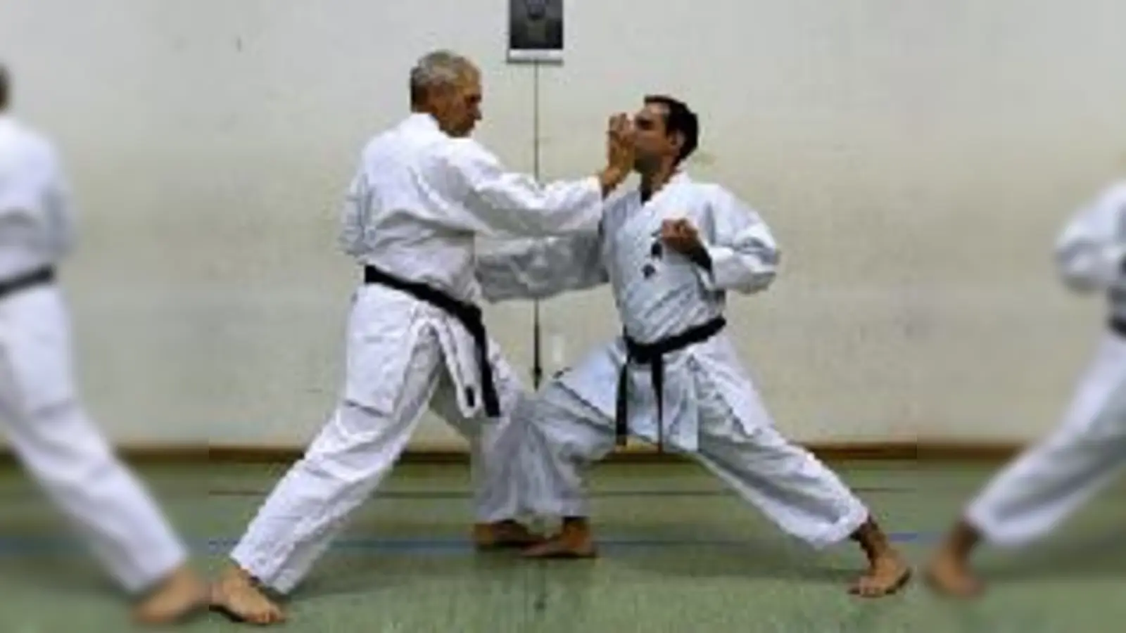 Trainer Heinrich Büttner, Träger des 6. Dan, beim Training mit einem Schüler.  (Foto: Verein)