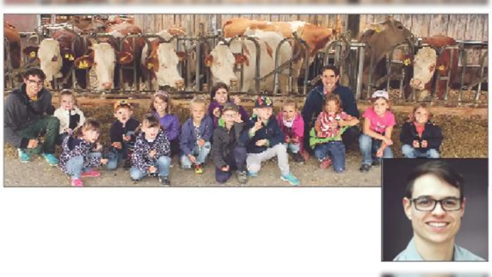 Sem Dietterle (oben links) ist seit August Jugendpastor der Evangelischen Gemeinschaft Bogenhausen. Er leitet unter anderen vier Kindergruppen. Im Sommer ging es in die Bayerische Landesanstalt für Landwirtschaft.	 (Fotos: privat)