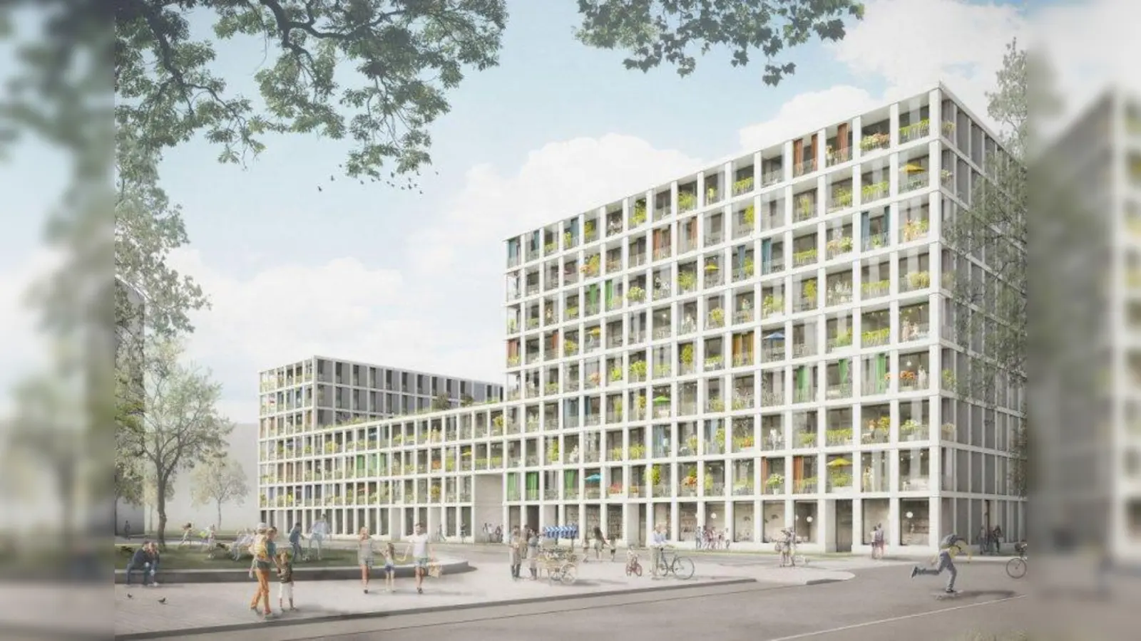 Wohnungen mit grünem Zimmer: der Entwurf von Hierl Architekten mit dem Planungsbüro lohrer hochrein landschaftsarchitekten und stadtplaner gmbh fand großen Zuspruch bei der Jury. (Foto: Graphik: hierl architekten münchen)