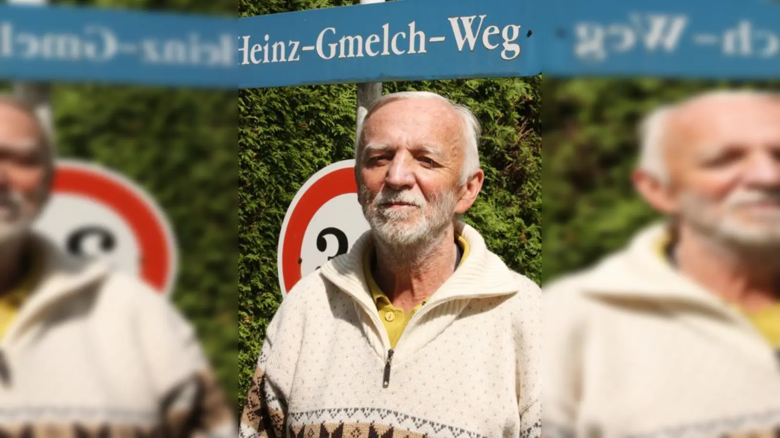 Heinz Gmelch in der gleichnamigen Straße, die allerdings<br>in seinem Garten angelegt ist.              Foto:job