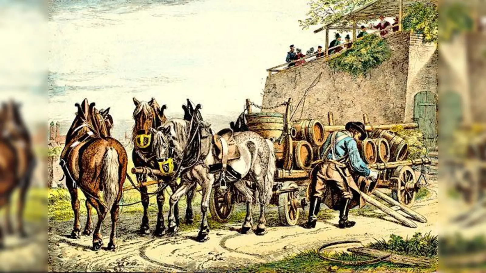 Johann Adam Klein, Abladen des Sommerbieres vor dem Keller, 1862	 (Foto: Münchner Stadtmuseum)