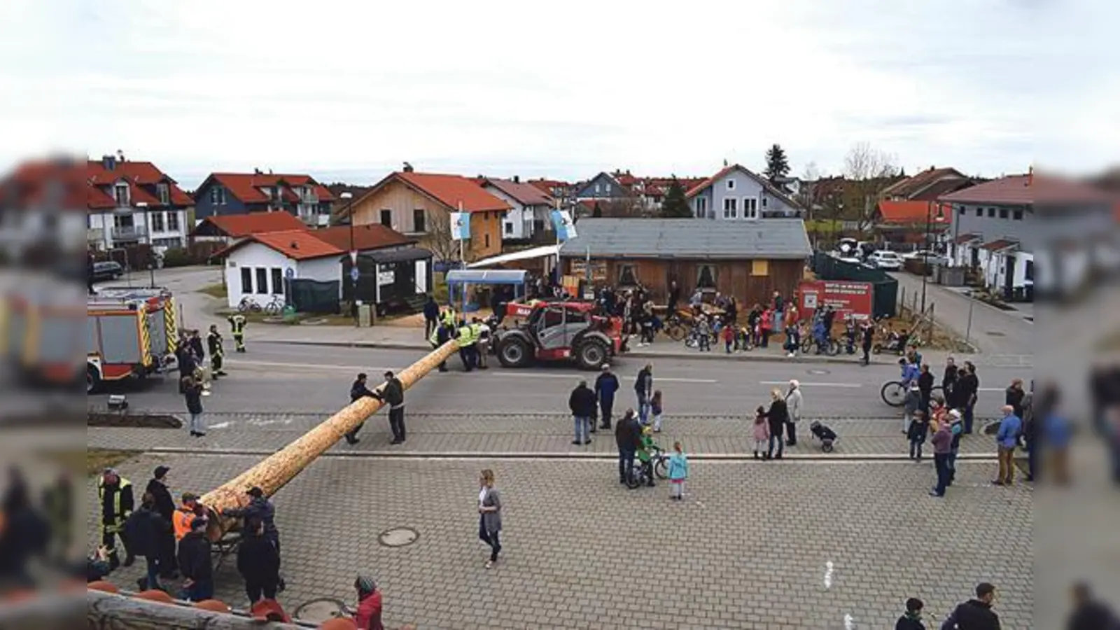 Mit Böllerschüssen, Jubel und Musik wurde der neue Harthauser Maibaum begrüßt.	 (Foto: Wolfgang Mende)