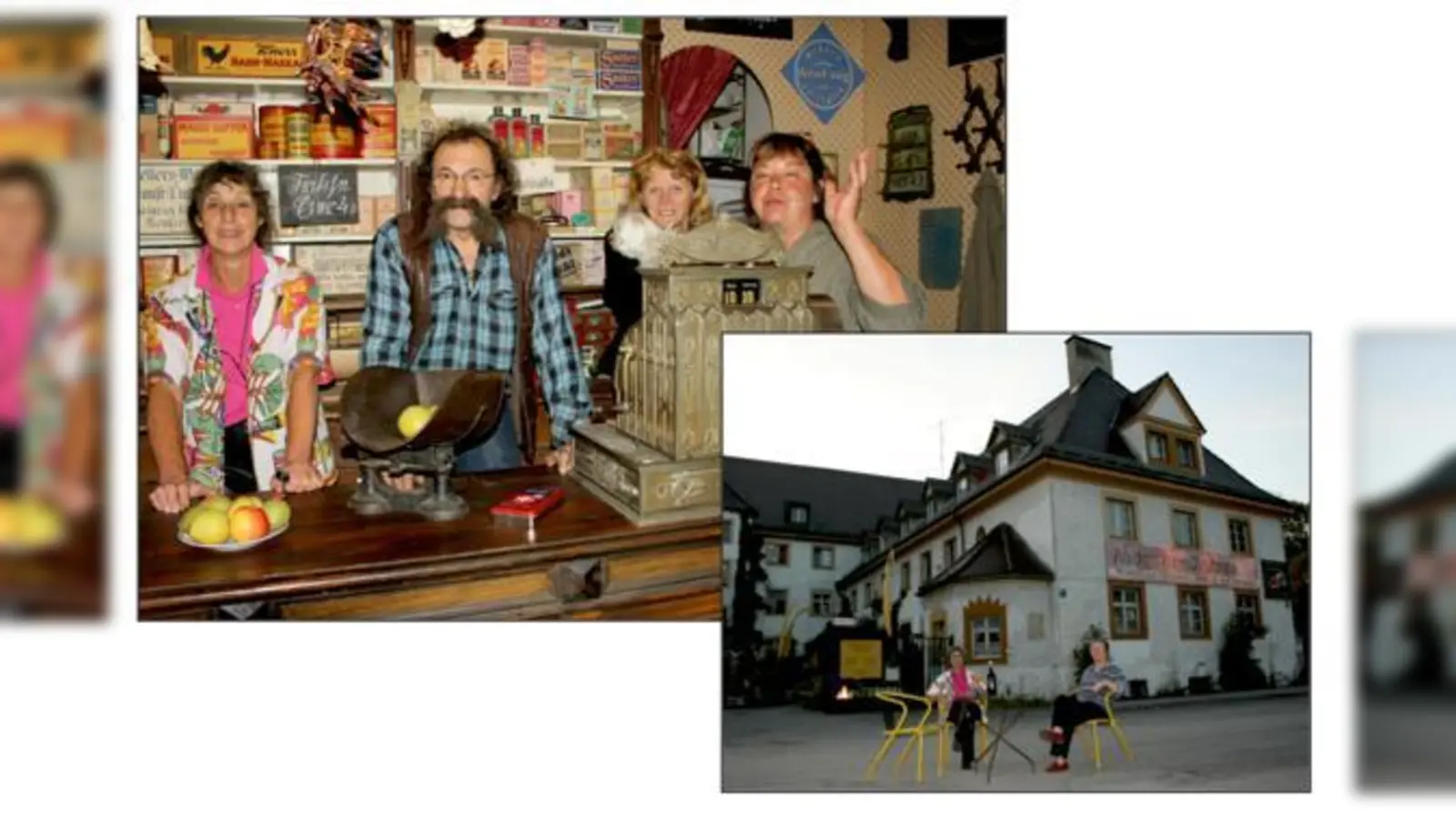 Antiquitätenfans Jackey Rocher, Peko, seine Frau Dany und Ulrike Pasler (von links) sind traurig über das baldige Ende des Antik-Zentrums in der Baumkirchner Straße (rechts). Hier gehen die Lichter bald ganz aus.	 (Fotos: js)