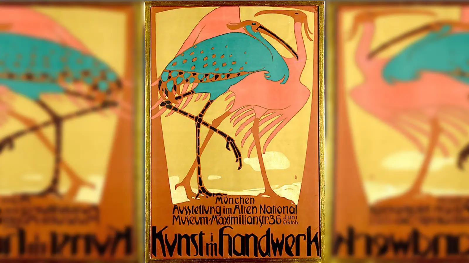 Bruno Paul. Plakat für die erste Ausstellung »Kunst im Handwerk« (sogenanntes »Reiherplakat«), 1901 Farblithografie, 88,5 × 59,5 cm. 						 (Foto: Marianne Franke © VG 	Bild-Kunst, Bonn 2010)