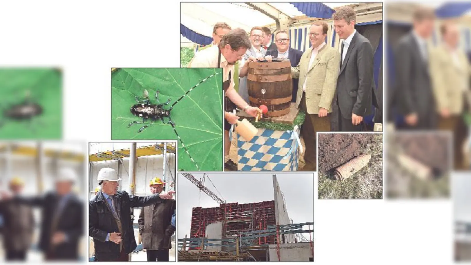 Festveranstalter Erwin Bohlig sticht das Fassbier zu »150 Jahre bei München« in Ramersdorf an (Foto oben). Norbert Kreitl, SVN-Vorsitzender, zeigt den aktuellen Baustand der neuen Dreifachbezirkssportanlage (Fotos links).  (Fotos: ar/oh)