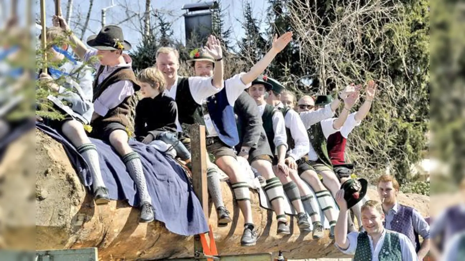 Auch Bürgermeister Jan Neusiedl half beim Einbringen des Maibaumes, der am 30. April in neuem Gewand auf dem Marktplatz aufgestellt wird. 	 (Foto: Schunk)