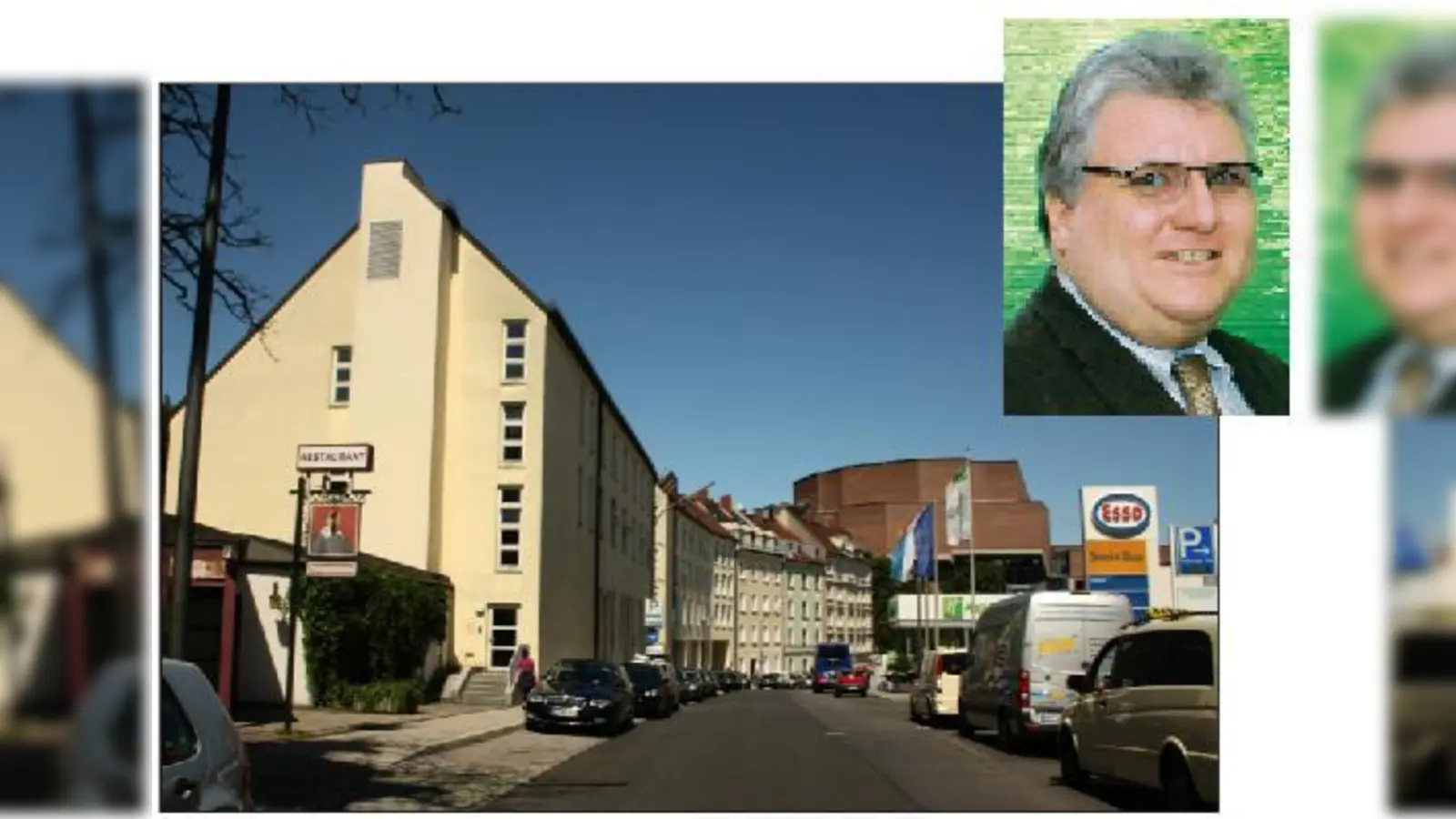 Wo jetzt noch das Restaurant »Wallensteinstube« steht, will die Sudetendeutsche Stiftung ein großes Museum errichten. Vorstand Franz Pany würde gerne in die Höhe bauen. Im Hintergrund erkennt man den Gasteig.	 (Foto: js, privat)