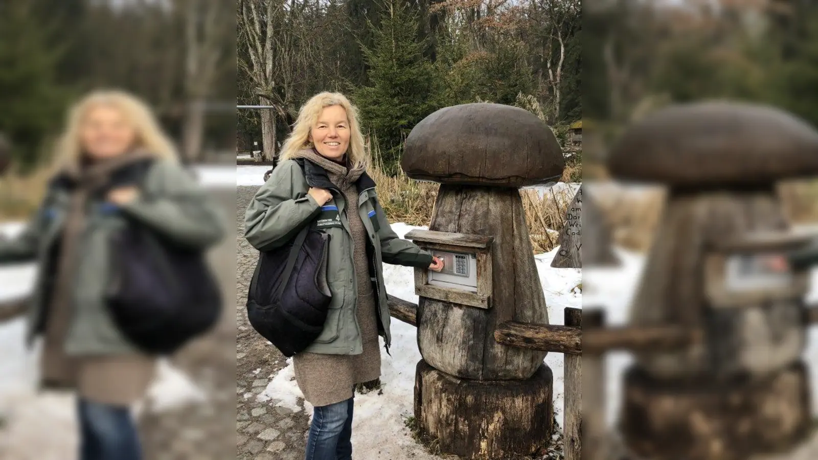 Wer alle Fragen der Kinder-Rallye richtig beantworten kann, kann am Ende den geheimnisvollen Pilztresor öffnen und einen kleinen Schatz sein Eigen nennen. Försterin Sigrid Hagen drückt allen großen und kleinen Waldbesuchern die Daumen. (Foto: hw)