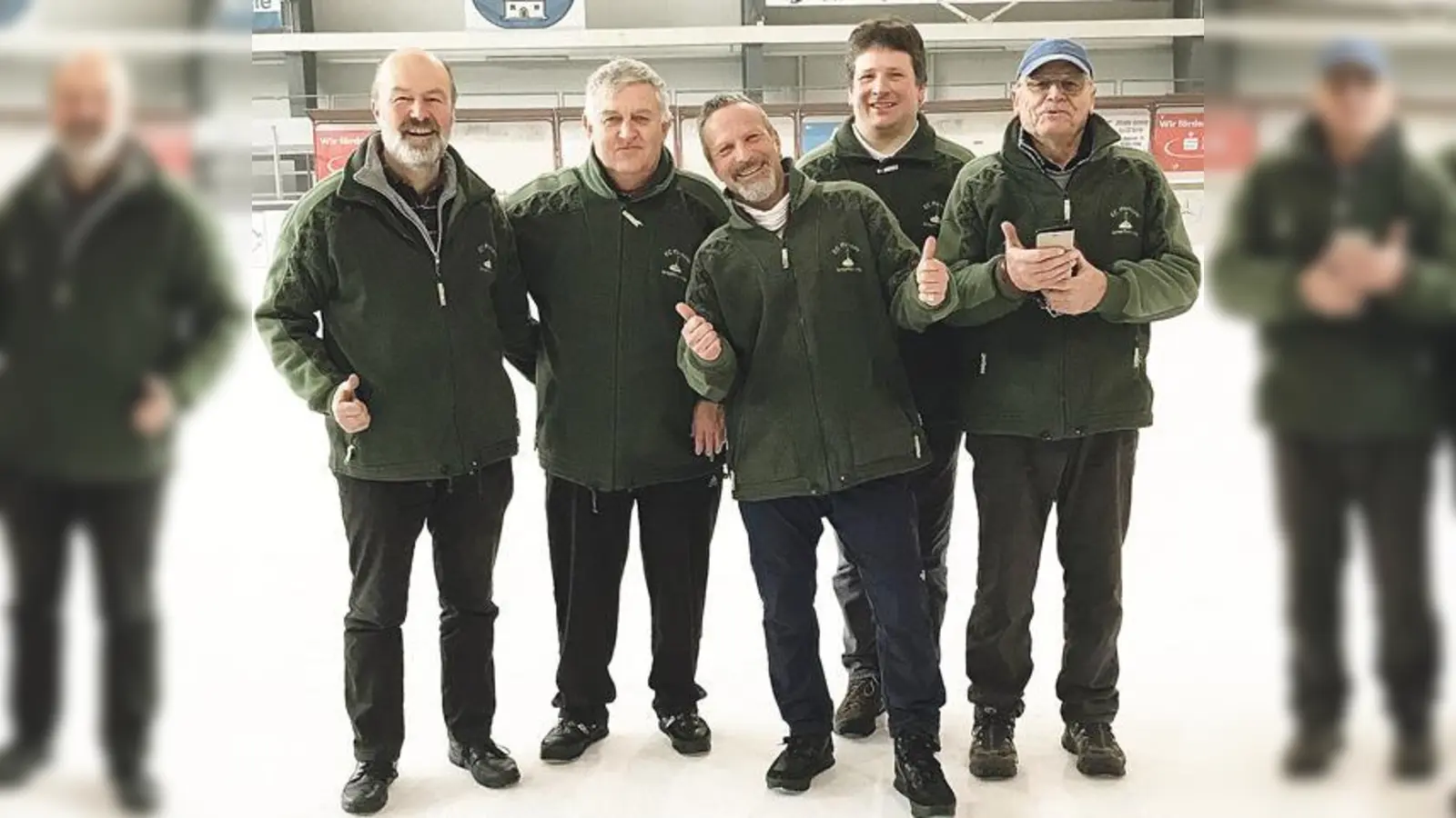 Die erfolgreichen Aufsteiger des EC Parksee Herren I (v.l.) Bernhard Börner, Roland Kopp, Konrad Schlecht, Roland Geier und Erwin Stanglmeier.                                                       (Foto: Privat)
